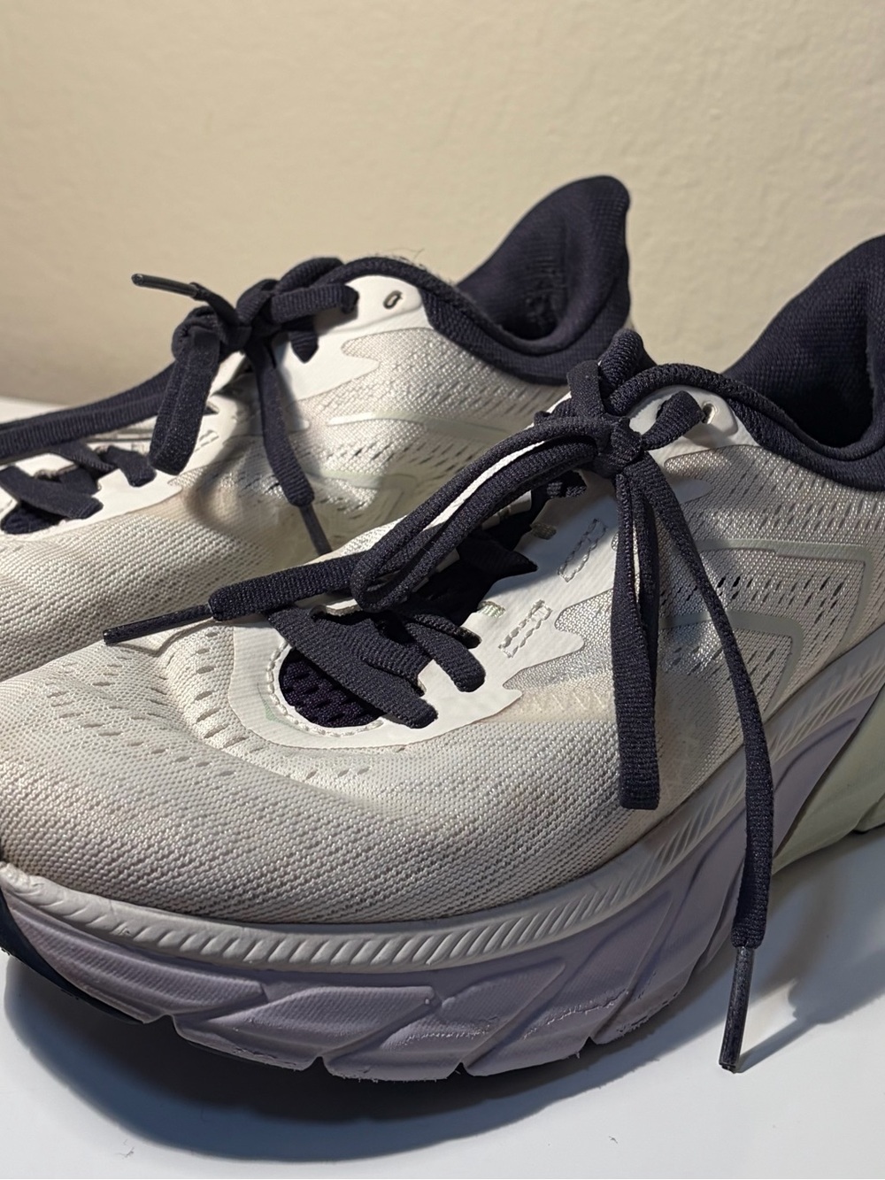 Hoka Women's White with Navy & Pale Lavender Running Shoes - Picture 3 of 5